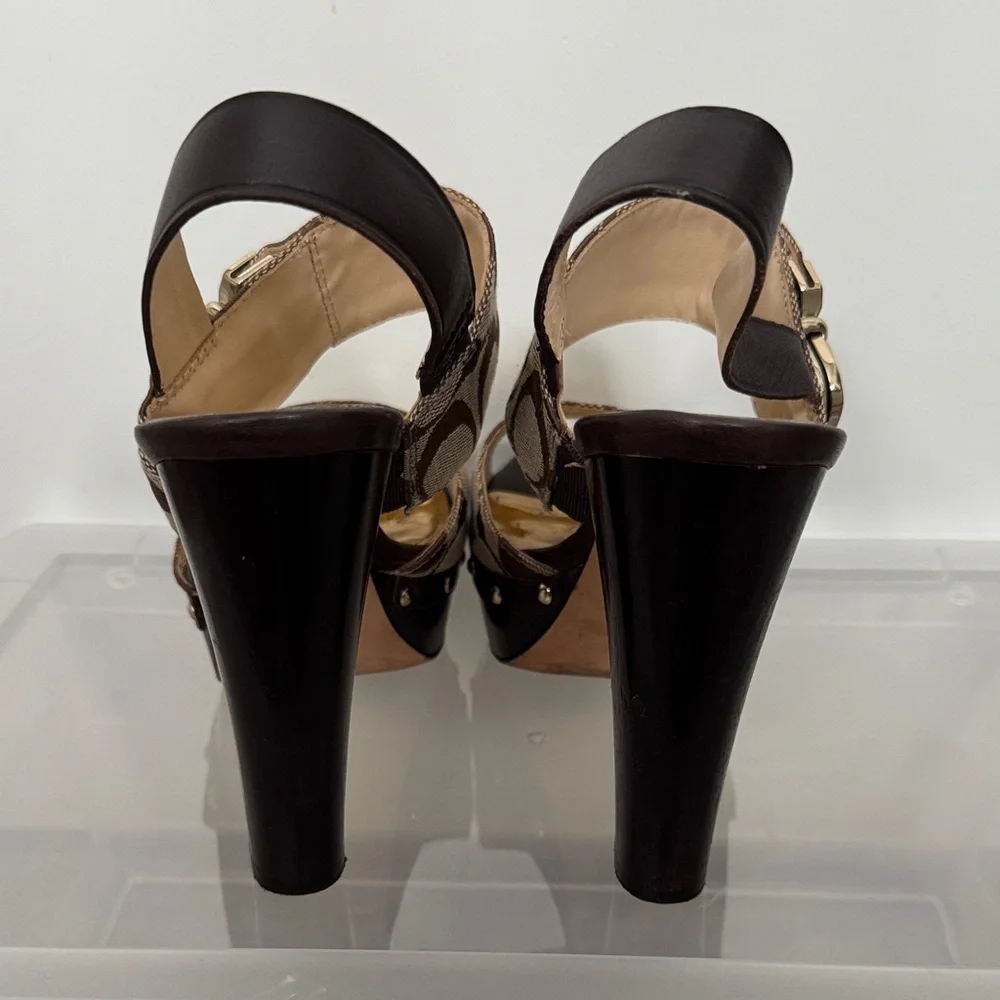 Coach Brown Platform Sandals with Gold Accents - Picture 5 of 11